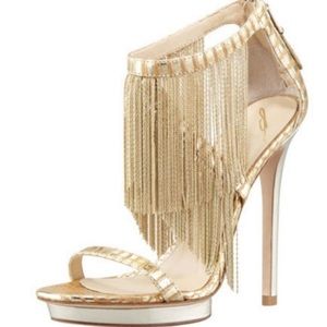 Brian Atwood gold fringe heels size 6